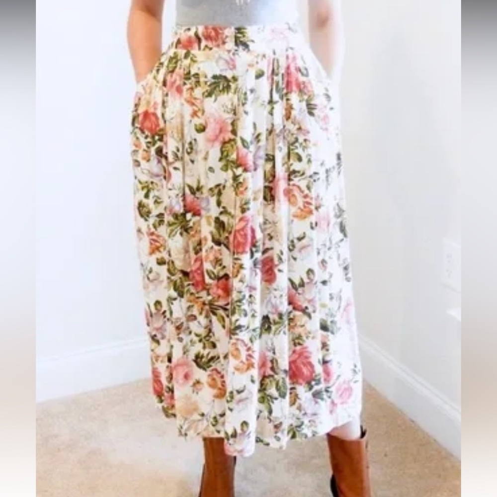Vintage Floral Midi Skirt
